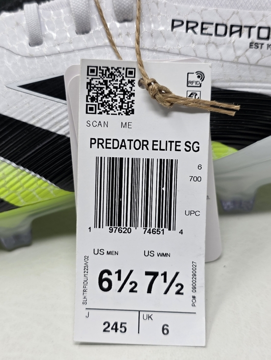 Adidas Predator Elite SG Cleats White/Black/Lemon JI1067 Mens Size 6.5/Women 7.5 main image 13